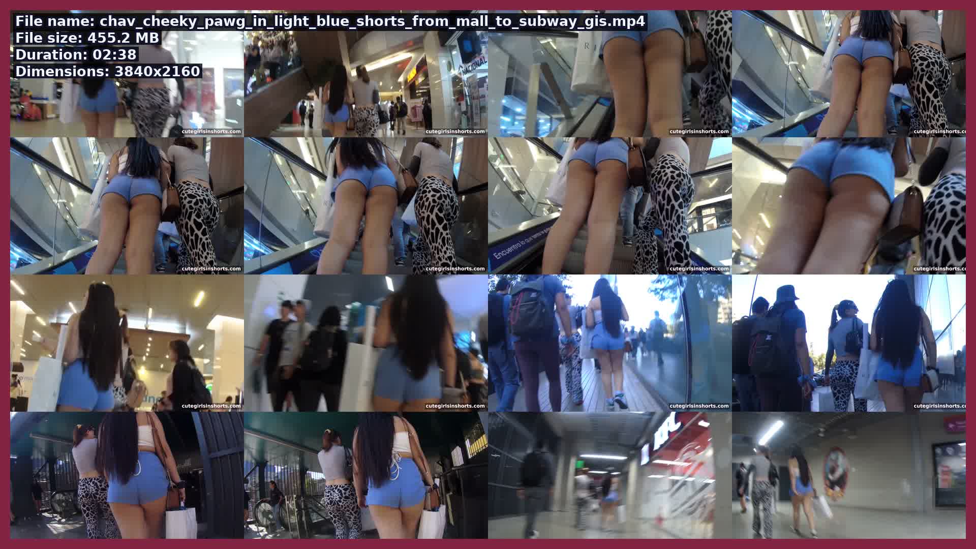 Chav Cheeky Pawg In Light Blue Shorts From Mall To Subway